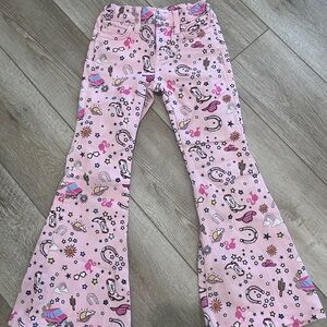 Wrangler Barbie Pink Flare Jeans with Retro Print size 8
